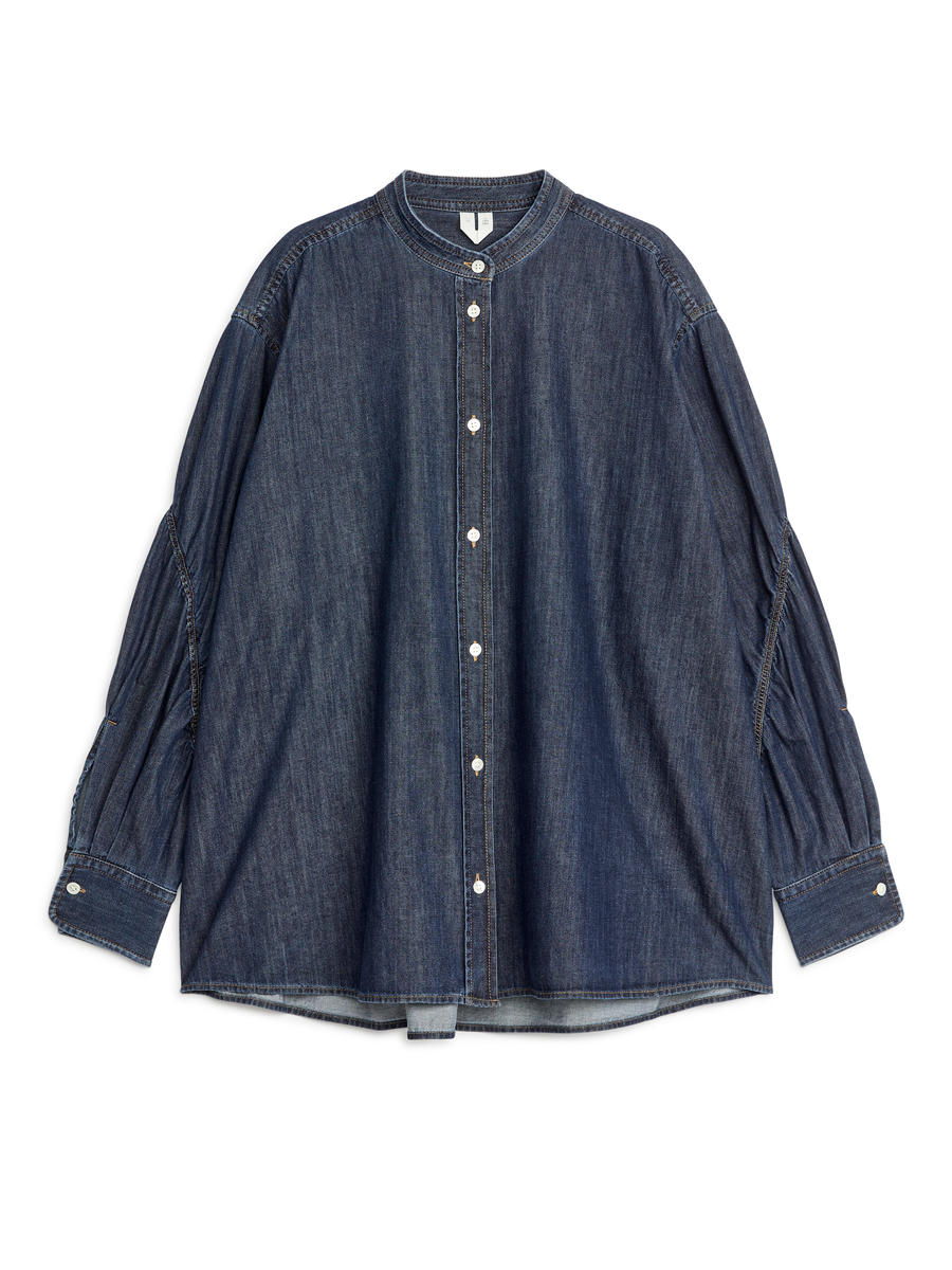 Puff Sleeve Denim Shirt - Dark Blue - Regular fit - Women - 1211664001