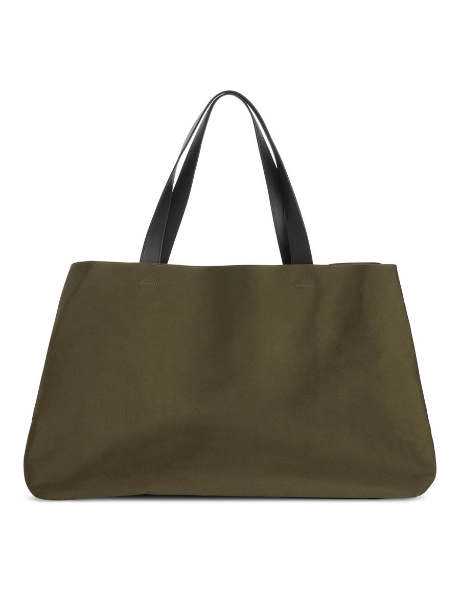 Leather-Trimmed Tote-#5E5648-12263