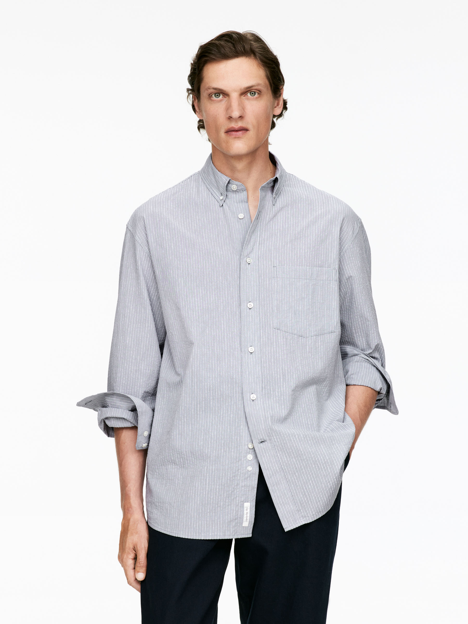 Relaxed Seersucker Shirt-#84817B-15223