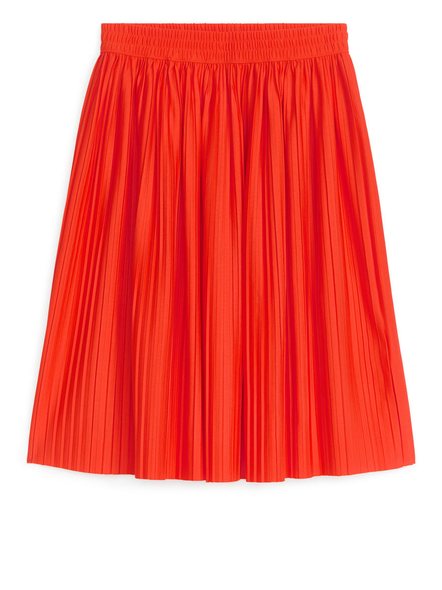 Pleated Midi Skirt-#BD433F-12635