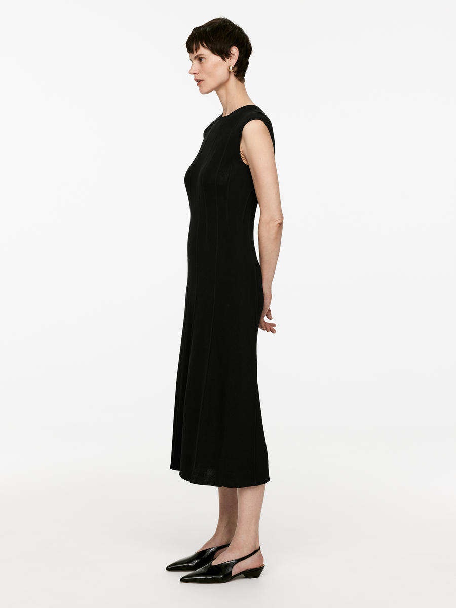 Cap-Sleeve Rib Dress - Black - Slim fit - Women - 1233797001