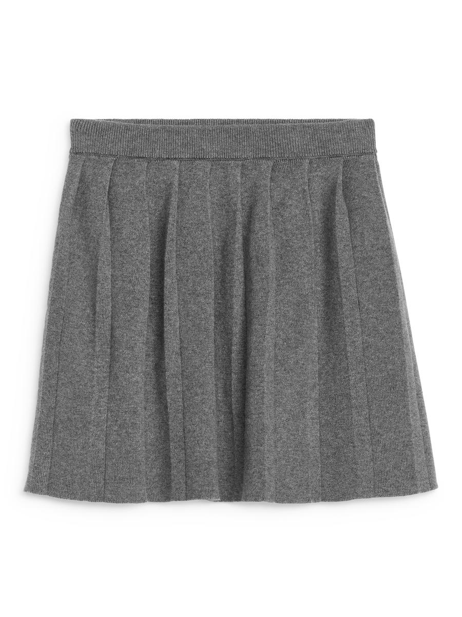 Pleated Knit Skirt-#AAAAAA-13192