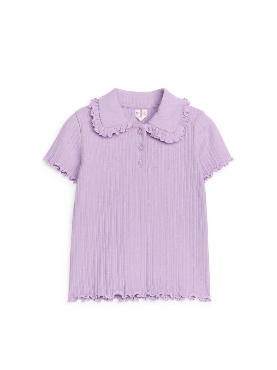 Frill-Collar Ribbed Jersey Top-#B4A0C9-4719