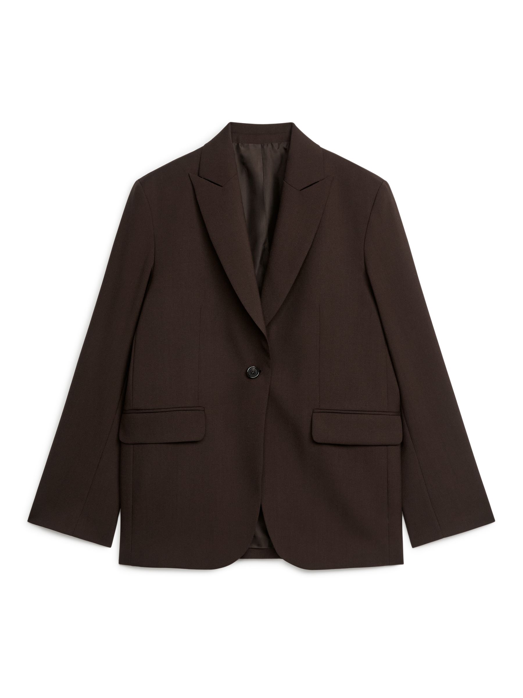 Oversized Wool Hopsack Blazer-#3B312B-4619