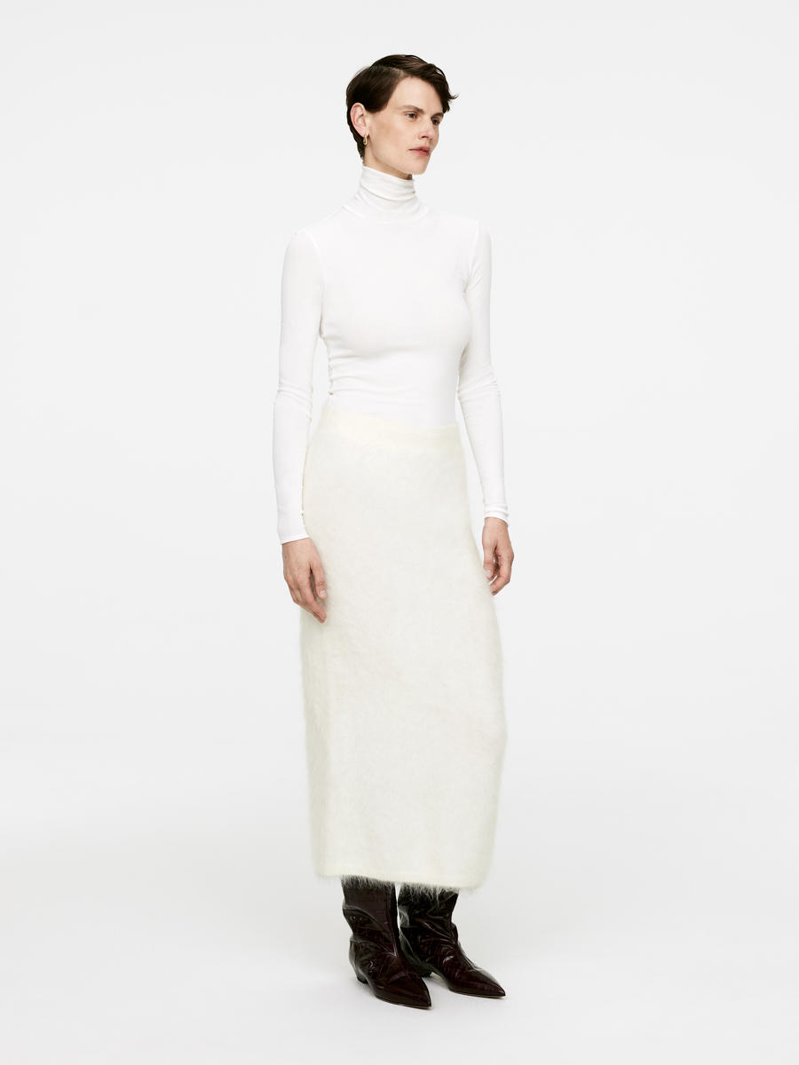 Mohair-Wool Blend Skirt-#F4F3E9-13856