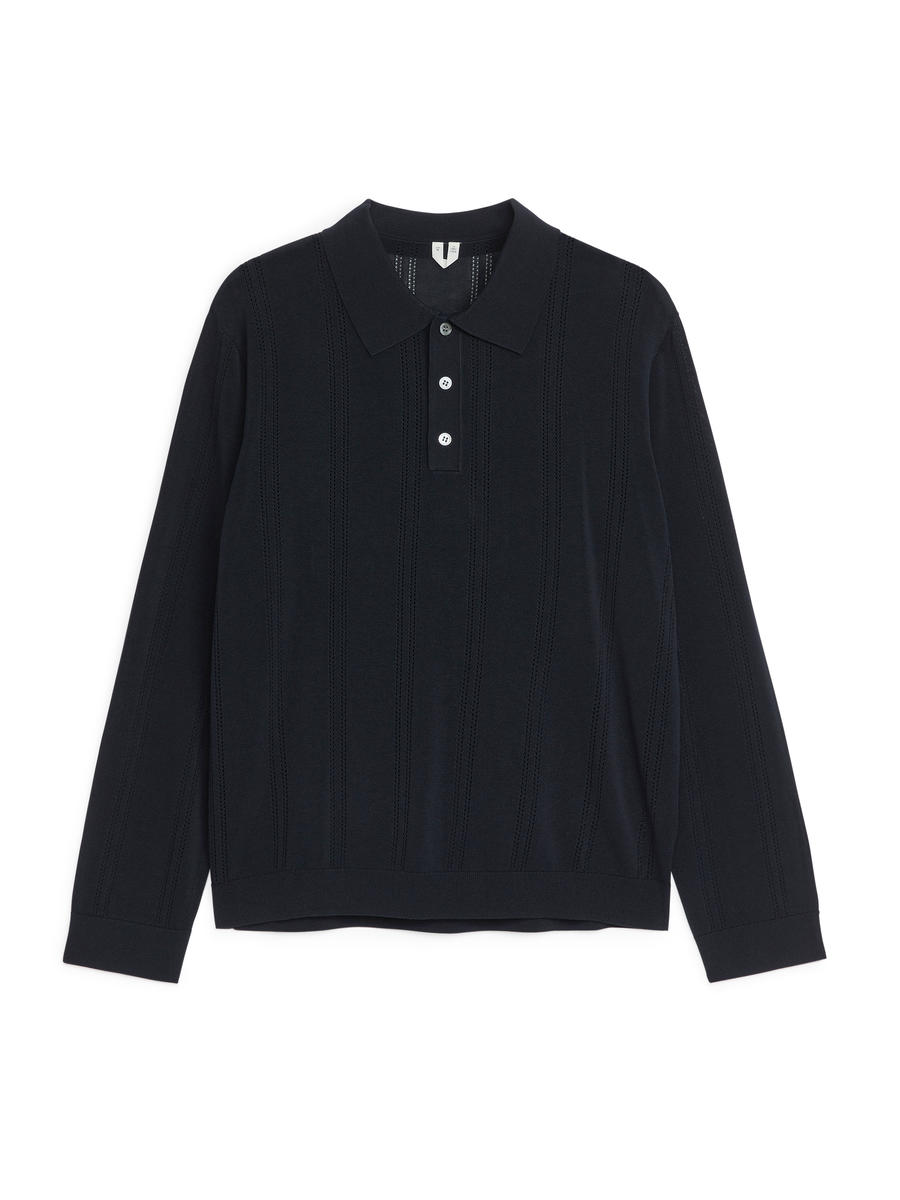 Pointelle Knit Polo Shirt - Dark Blue - Regular fit - Men - 1229115001