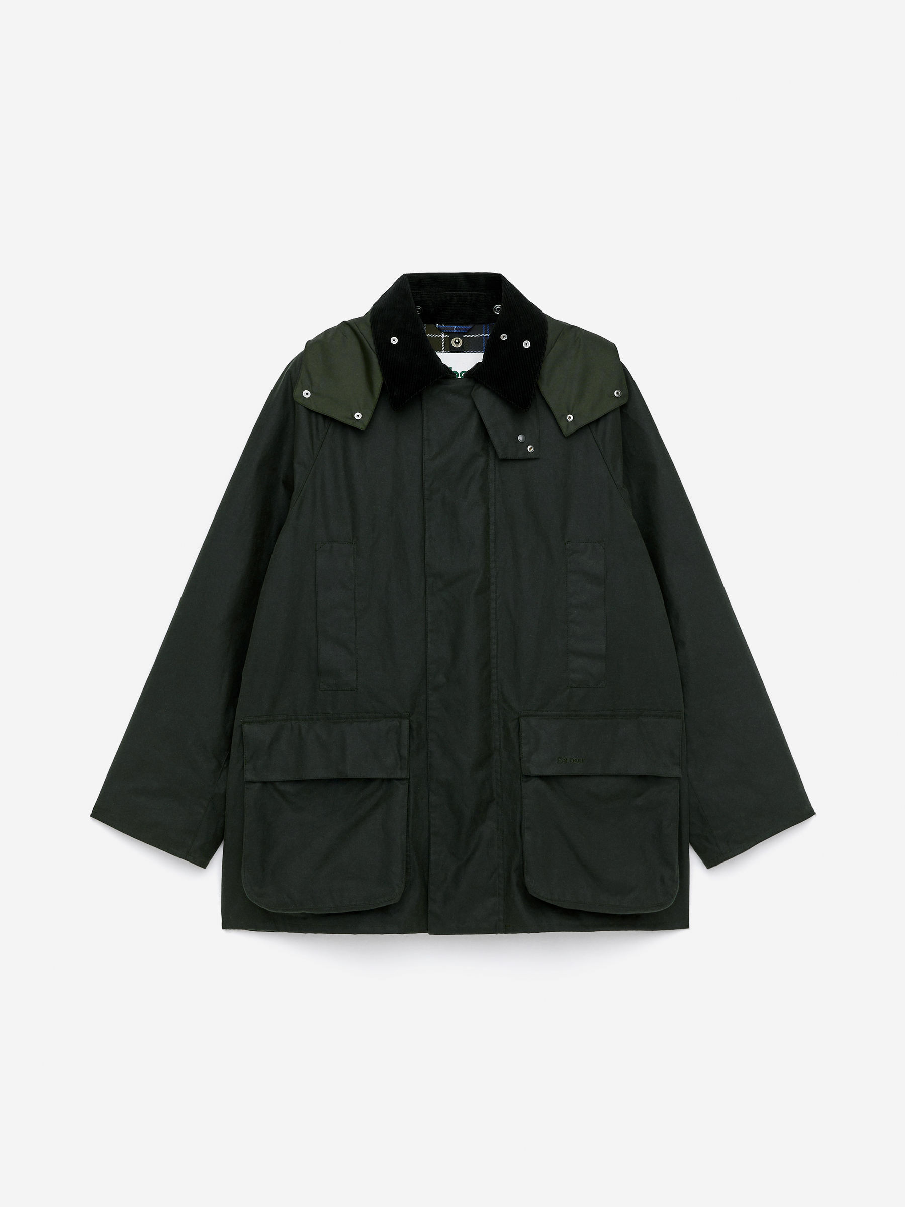 ARKET and Barbour Waxed Cotton Jacket - Dark Green/Checkered - Loose fit - Men - StillMedia/DescriptiveStillLife - 1