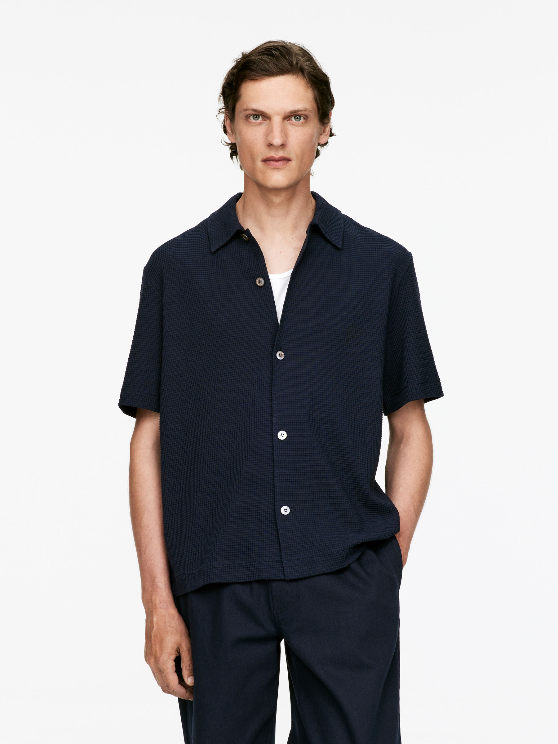 Waffle Jersey Shirt-#40424E-15411
