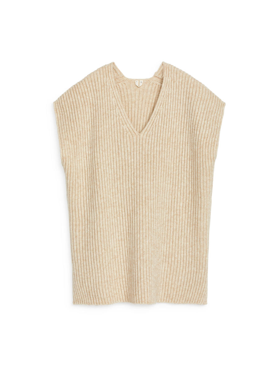 Relaxed Rib-Knit Vest-#DFD7CA-13532