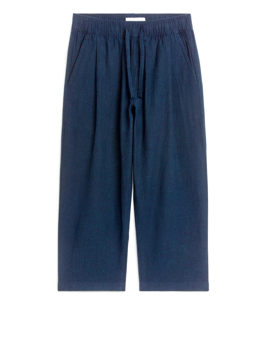 Drawstring Linen Trousers-#353954-4312