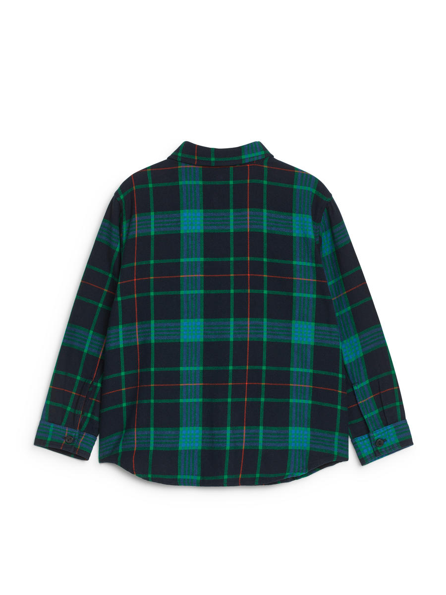 Checked Flannel Shirt-#3B4EA3-12956