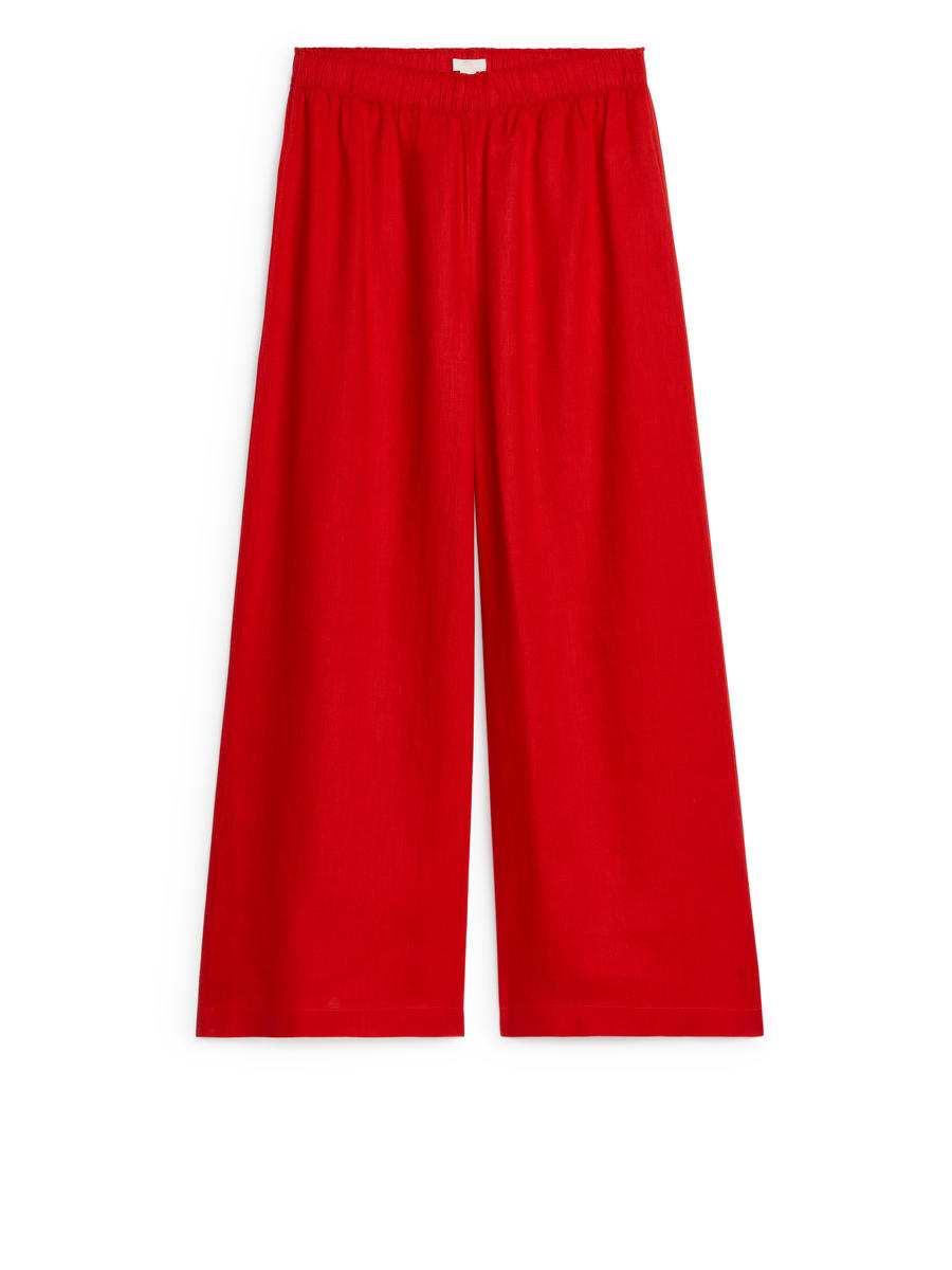 Wide Linen Trousers - Red - Loose fit - Women - 1162042006