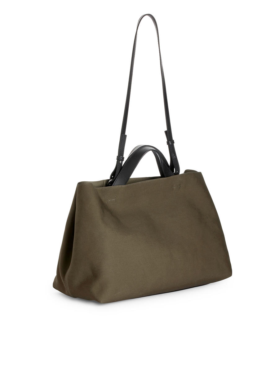 Leather-Trimmed Medium Tote-#5E5648-13111