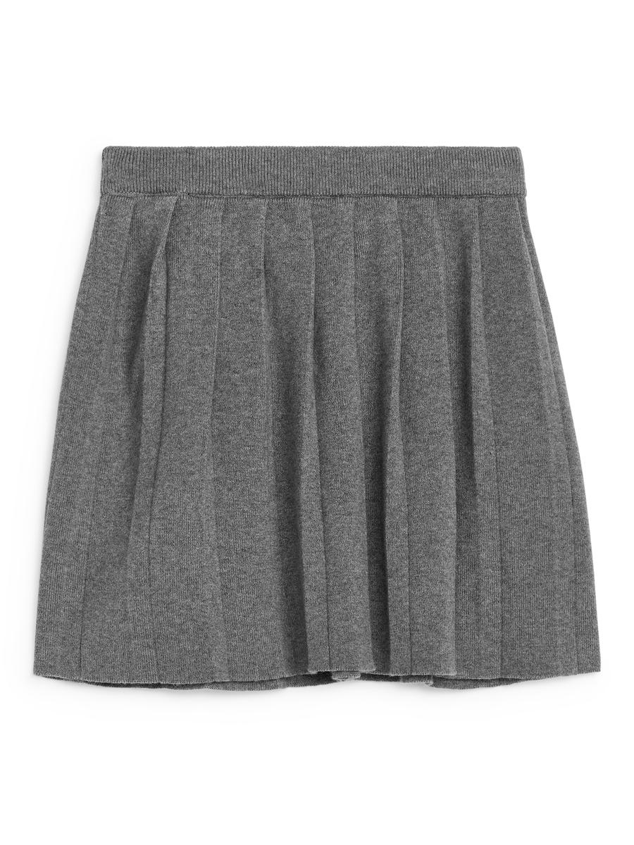 Pleated Knit Skirt-#AAAAAA-13192