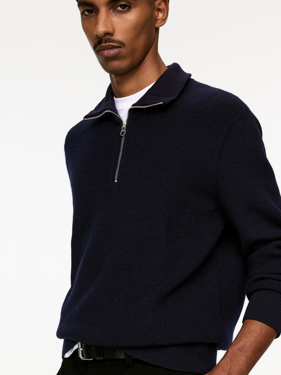 Wool & Cotton Half Zip Jumper-#4C5164-12061