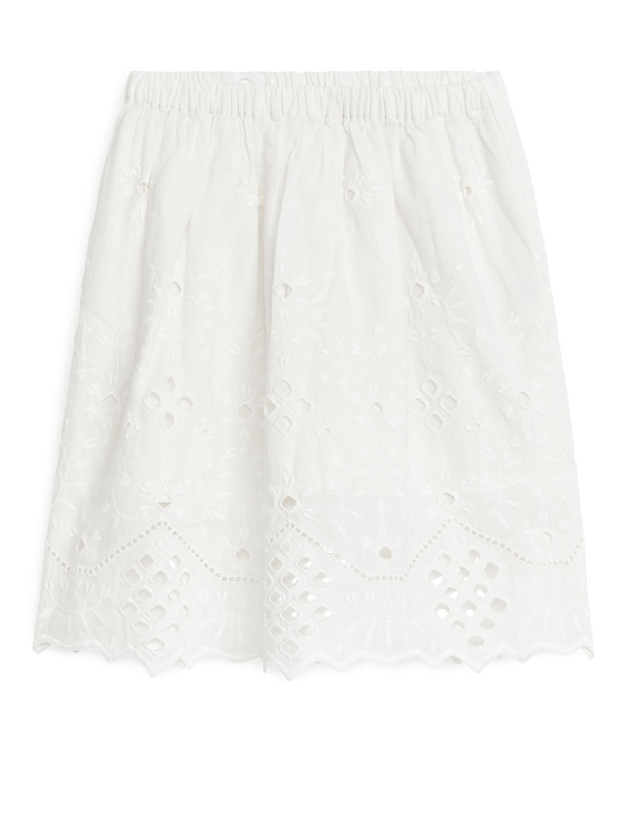 Broderie Anglaise Midi Skirt-#F4F3E9-4266