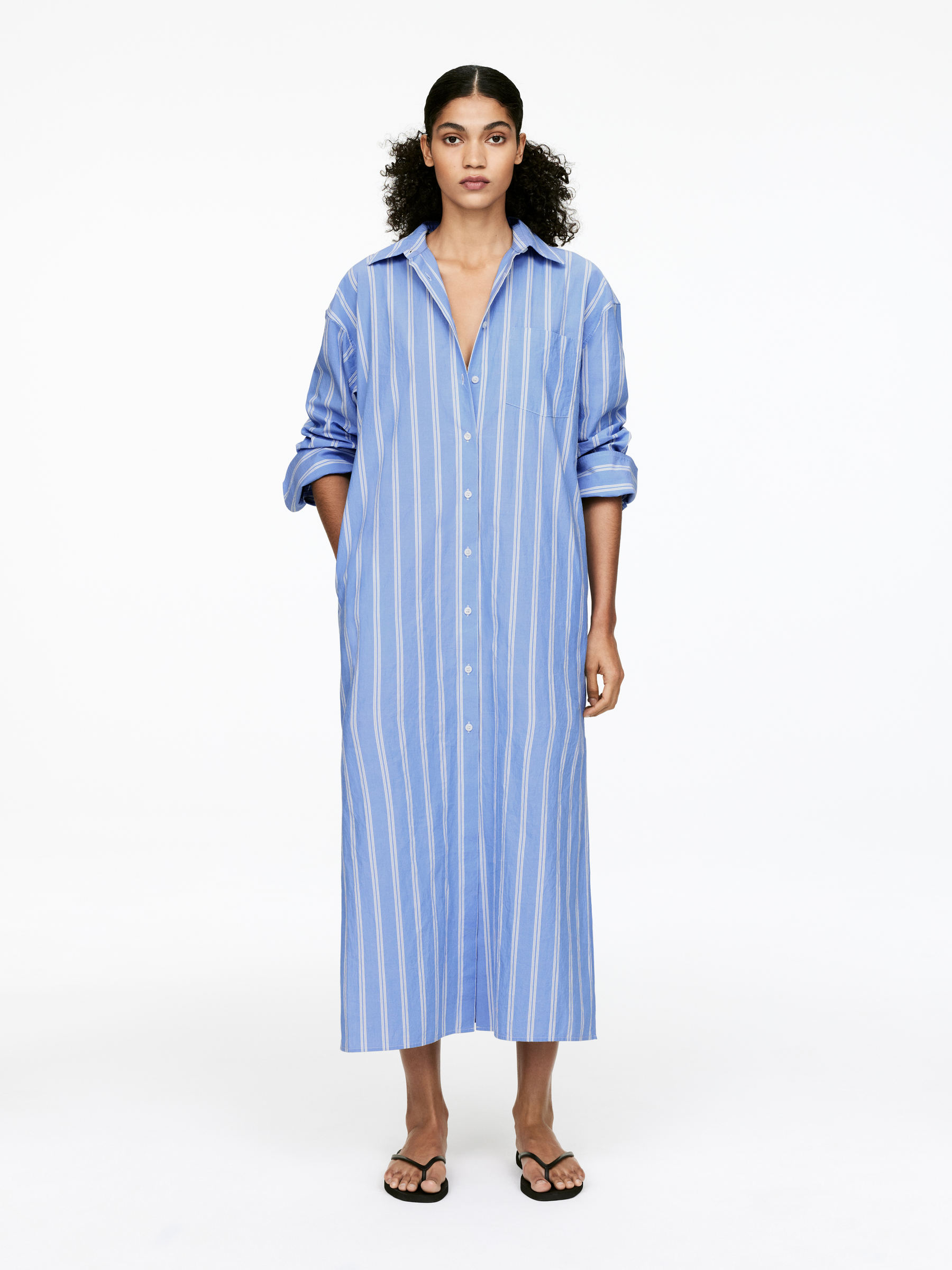 Linen Shirt Dress-#657CBE-15265