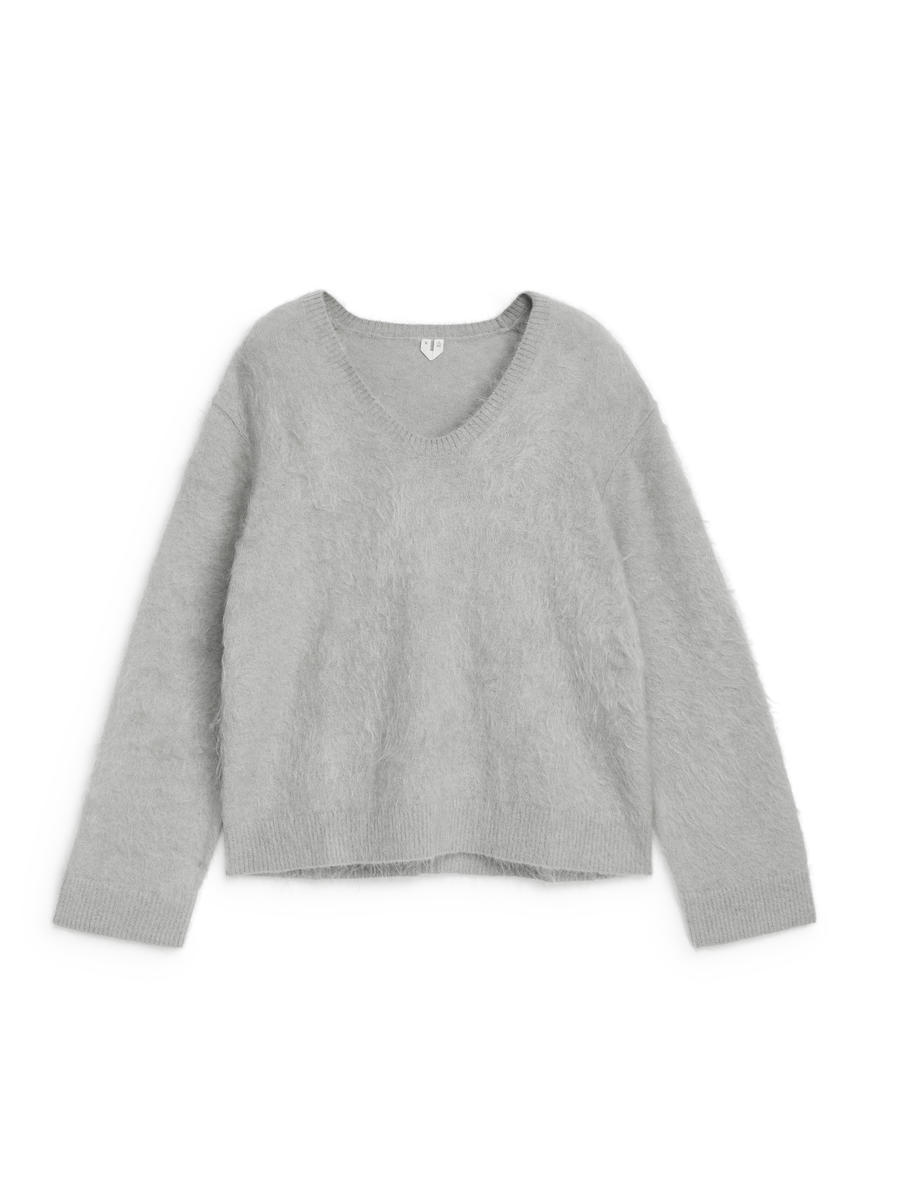 Pullover aus Mohair und Wolle-Grau-12953