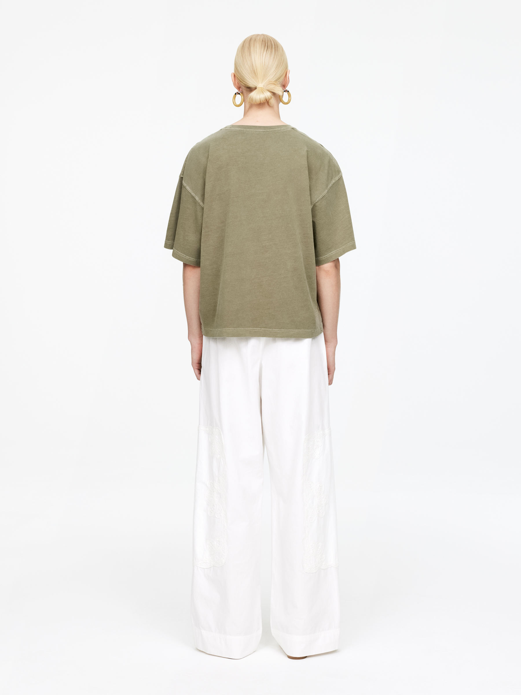 Cotton T-Shirt - Khaki Green - Loose fit - Women - StillMedia/Lookbook - 3