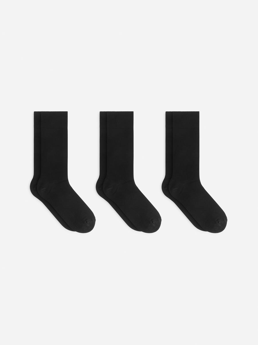 Plain Socks Set of 3-Black-12448