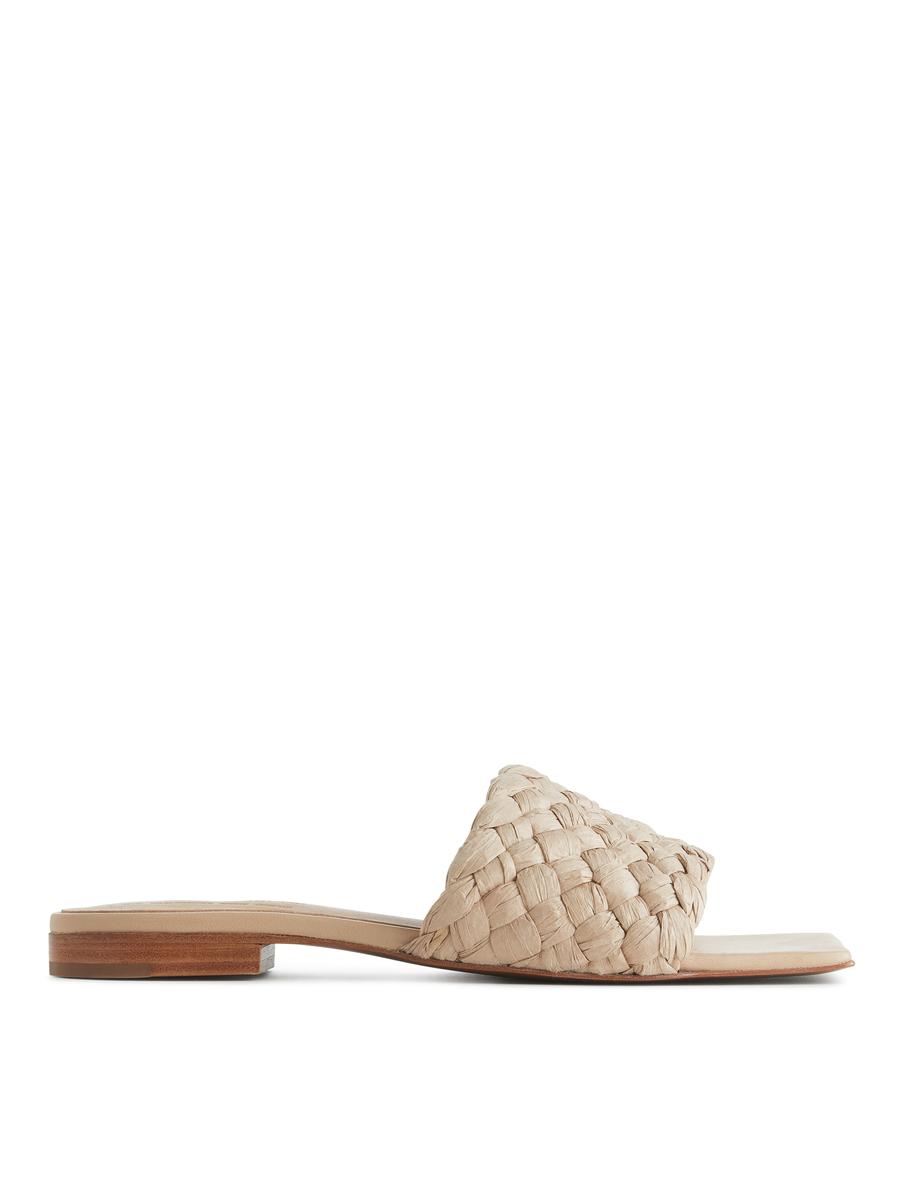 Braided Straw Slides-#D0C2AA-1091