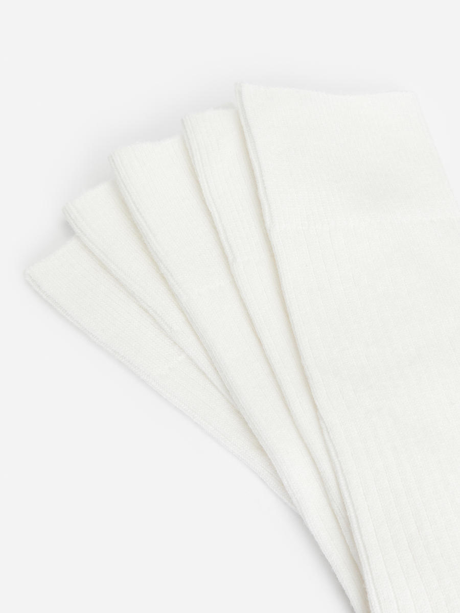 Supima Cotton Rib Socks 5 Pairs - White - Men - 0984411004