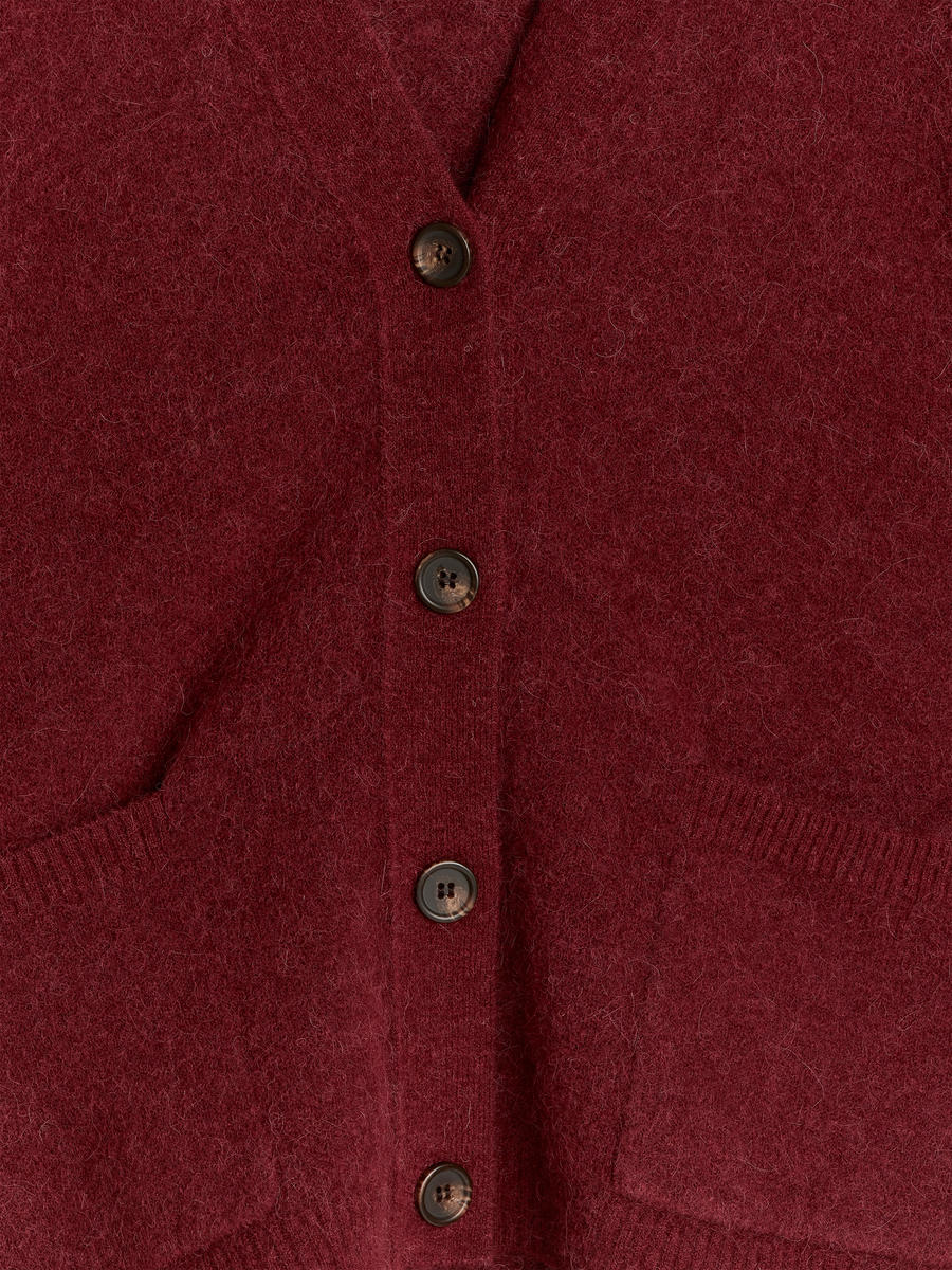 Wool-Alpaca Blend Cardigan - Dark Red - Relaxed fit - Women - 1234632001