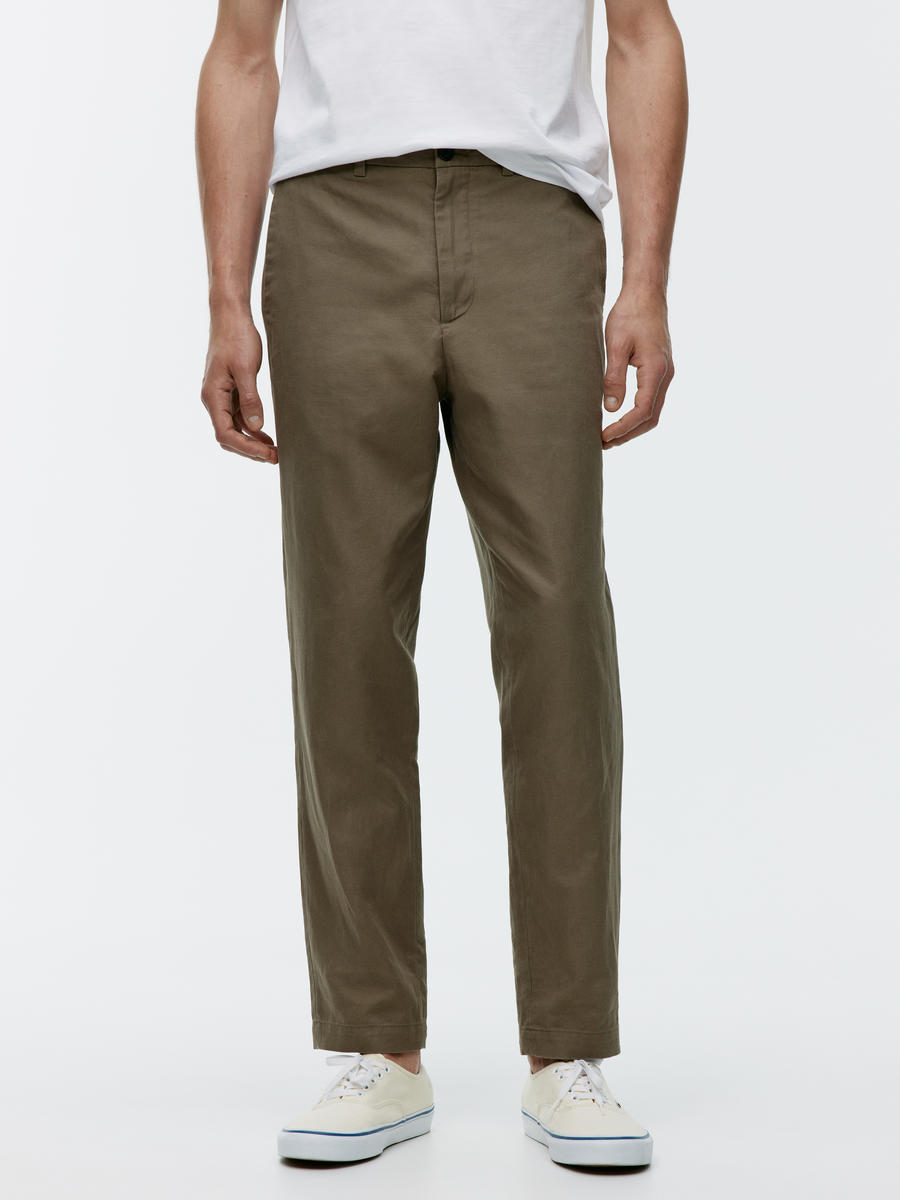 Pantalon classique 7/8 en coton et lin - Vert kaki - Regular fit - Homme - 1073202006