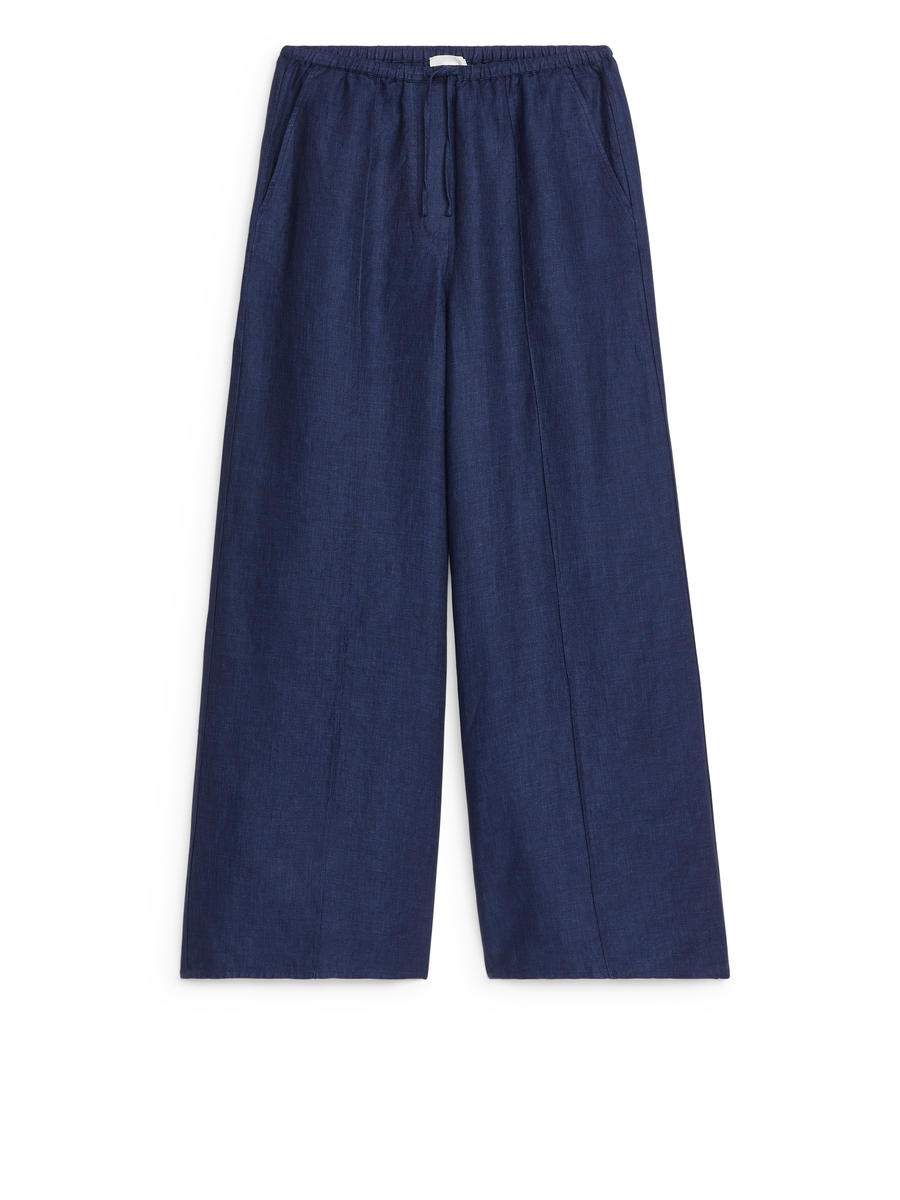 Loose Linen Trousers-#383F56-7850