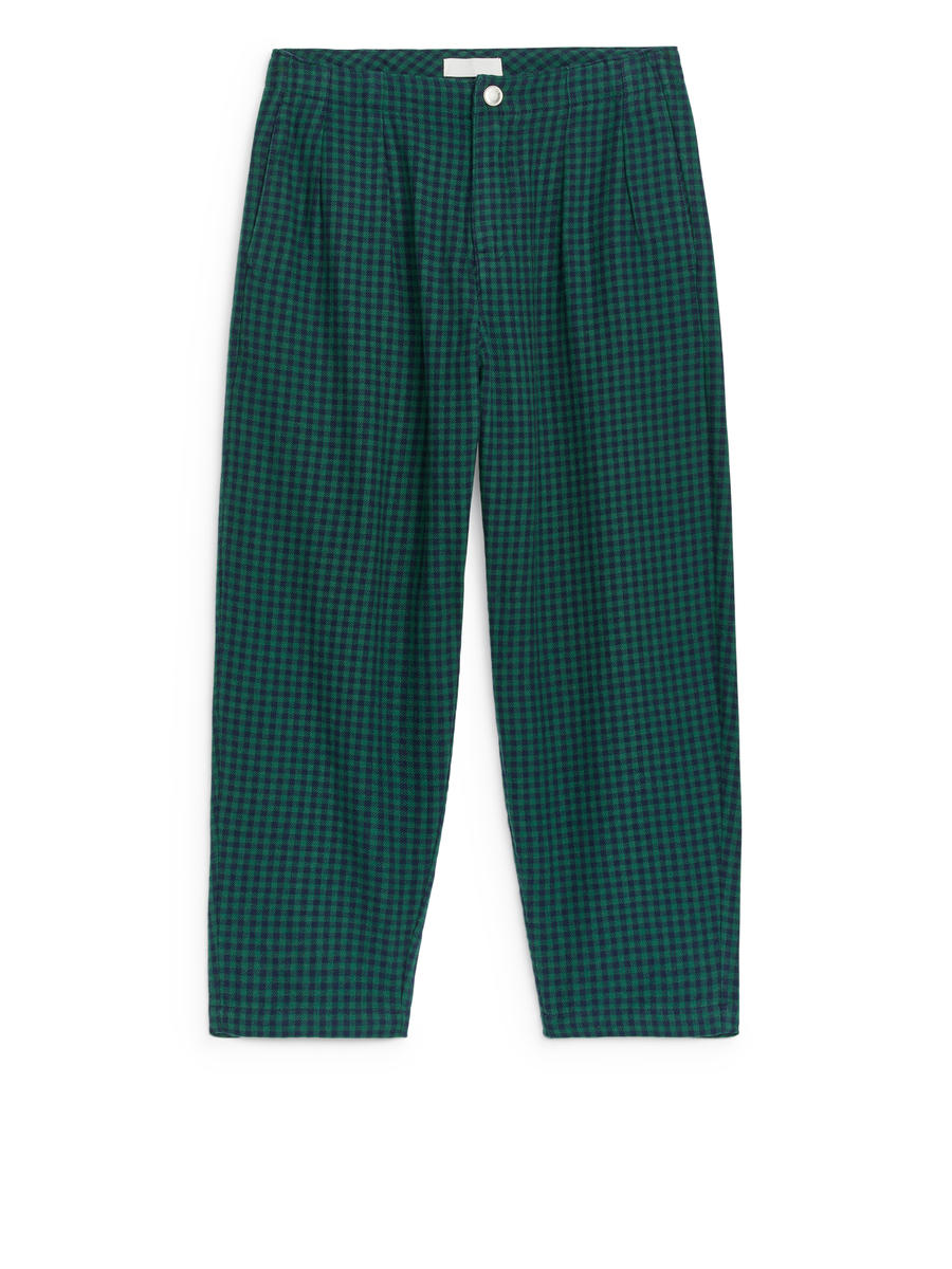 Gingham Flannel Trousers-#23263B-12912