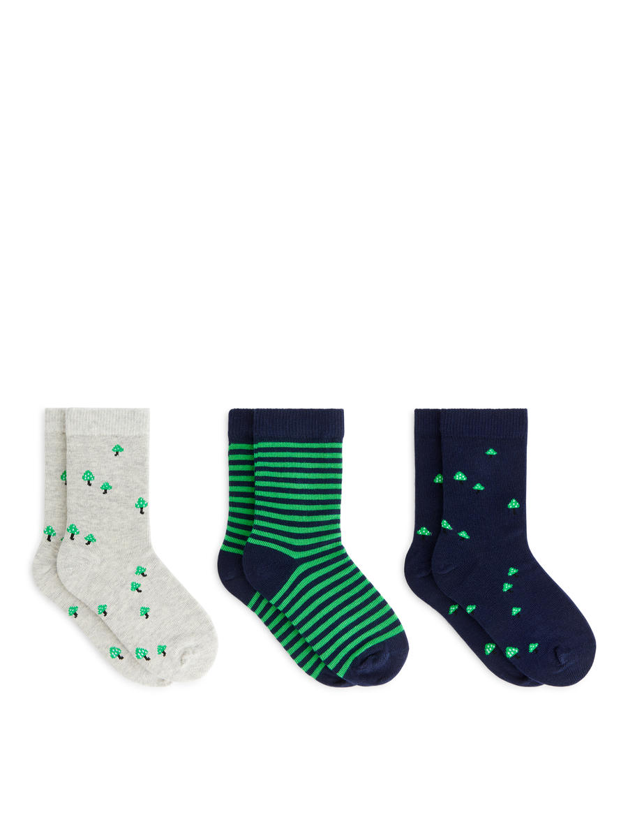 Cotton Socks Set of 3-Blue-12587