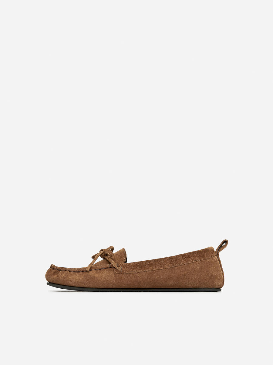 Suede Moccasin Loafers-#8B6E4E-13026