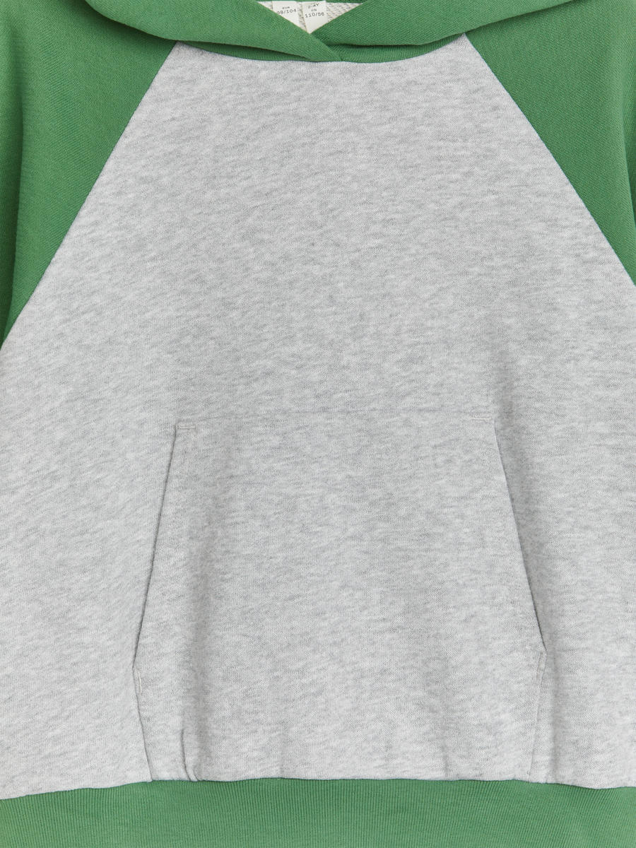 Front-Pocket Hoodie - Grey Melange/Green - Regular fit - Children - 1196908001