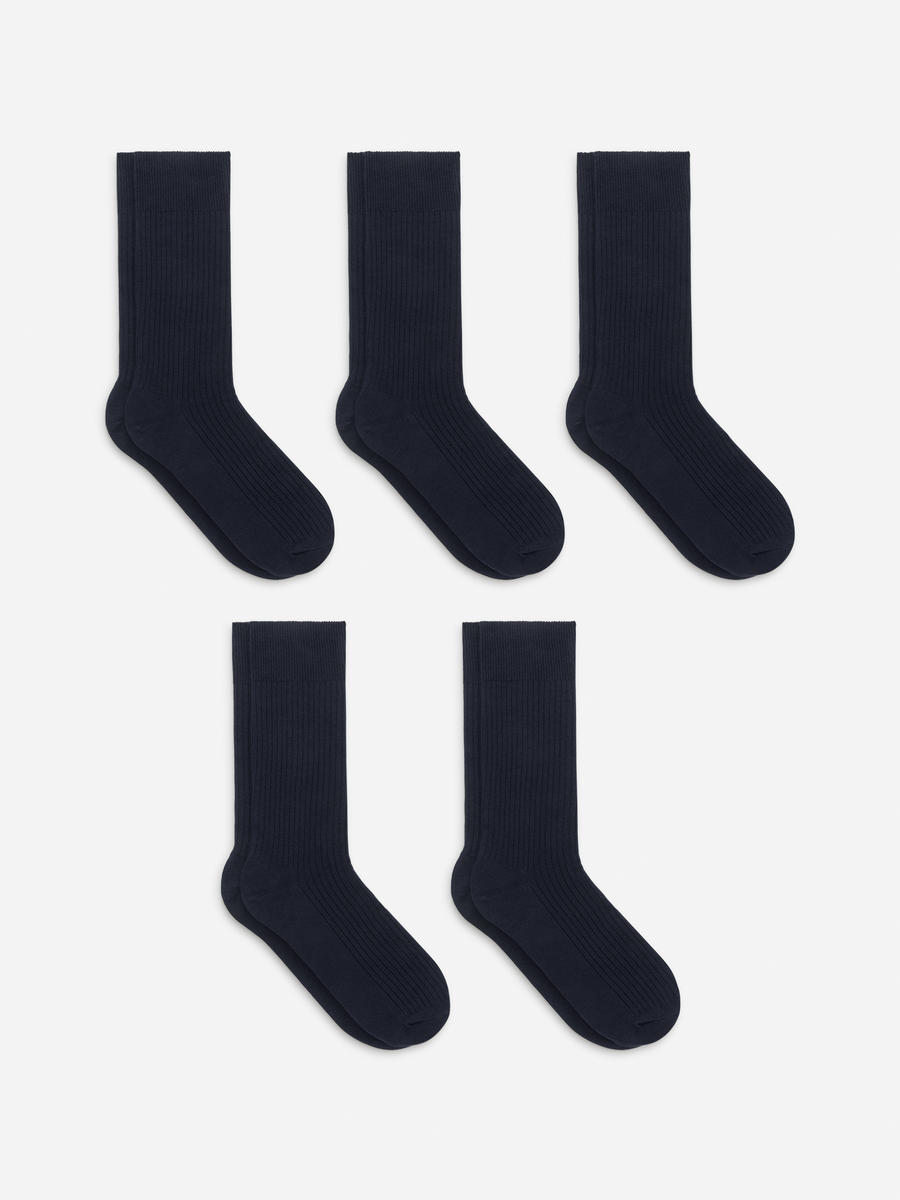 Supima Cotton Rib Socks 5 Pairs-Blue-1552