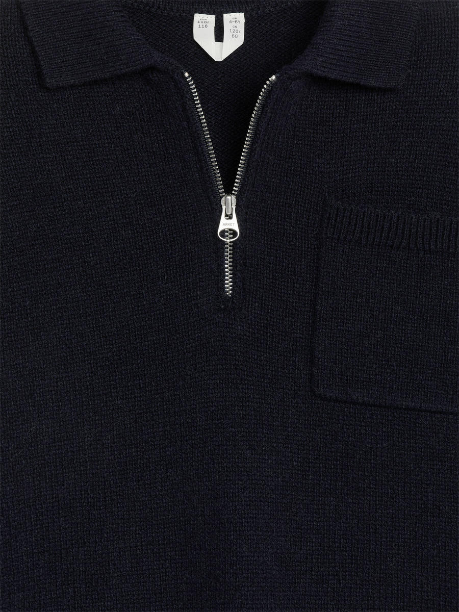 Knitted Wool Zip Polo Shirt-#2C2E35-13402