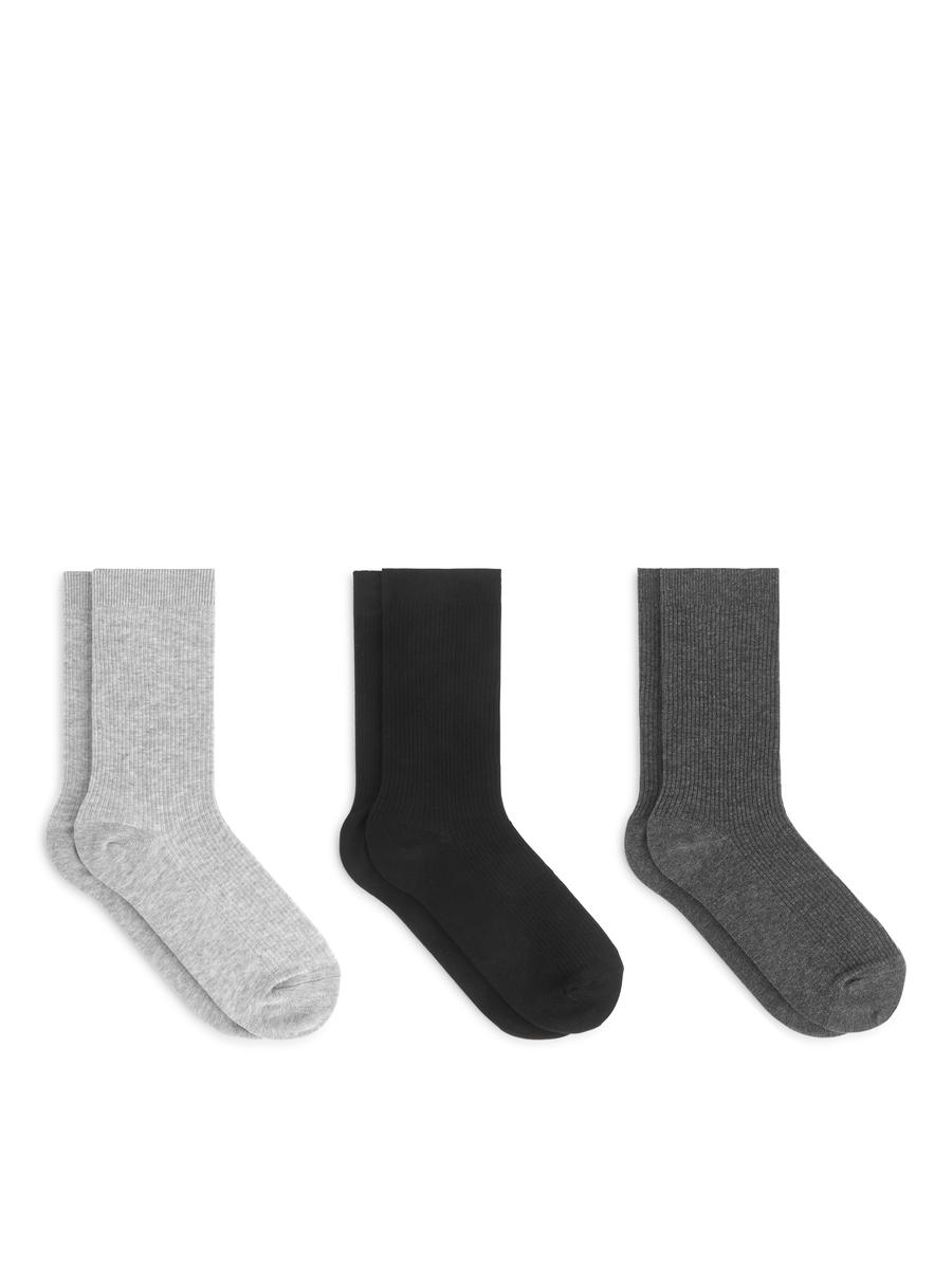 Gerippte Baumwollsocken, 3er-Pack-#B2B1B5-12582