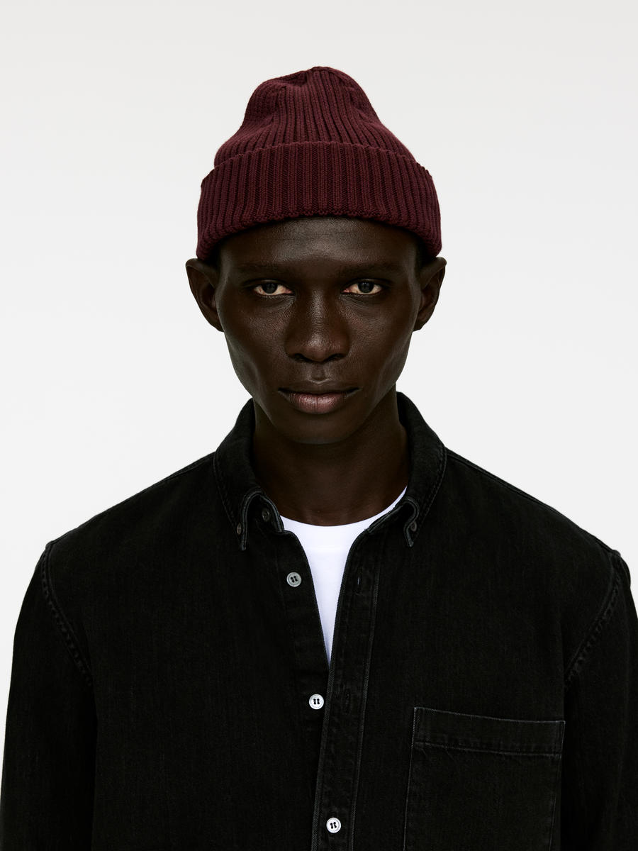 Ribbed Cotton Beanie - Burgundy - Men - 1248633003