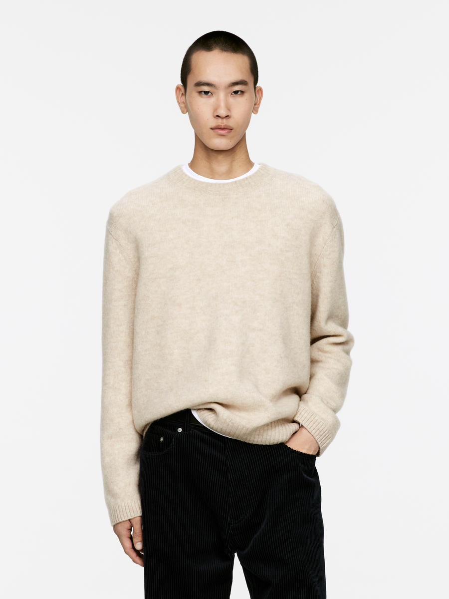 Crew-Neck Wool Jumper-#EFEFDF-13460