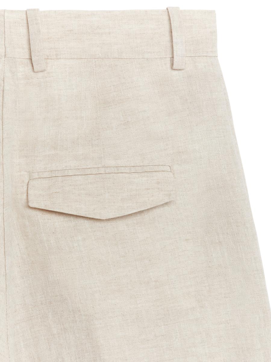 High Waist Linen Shorts - Beige - Women - 1137493001