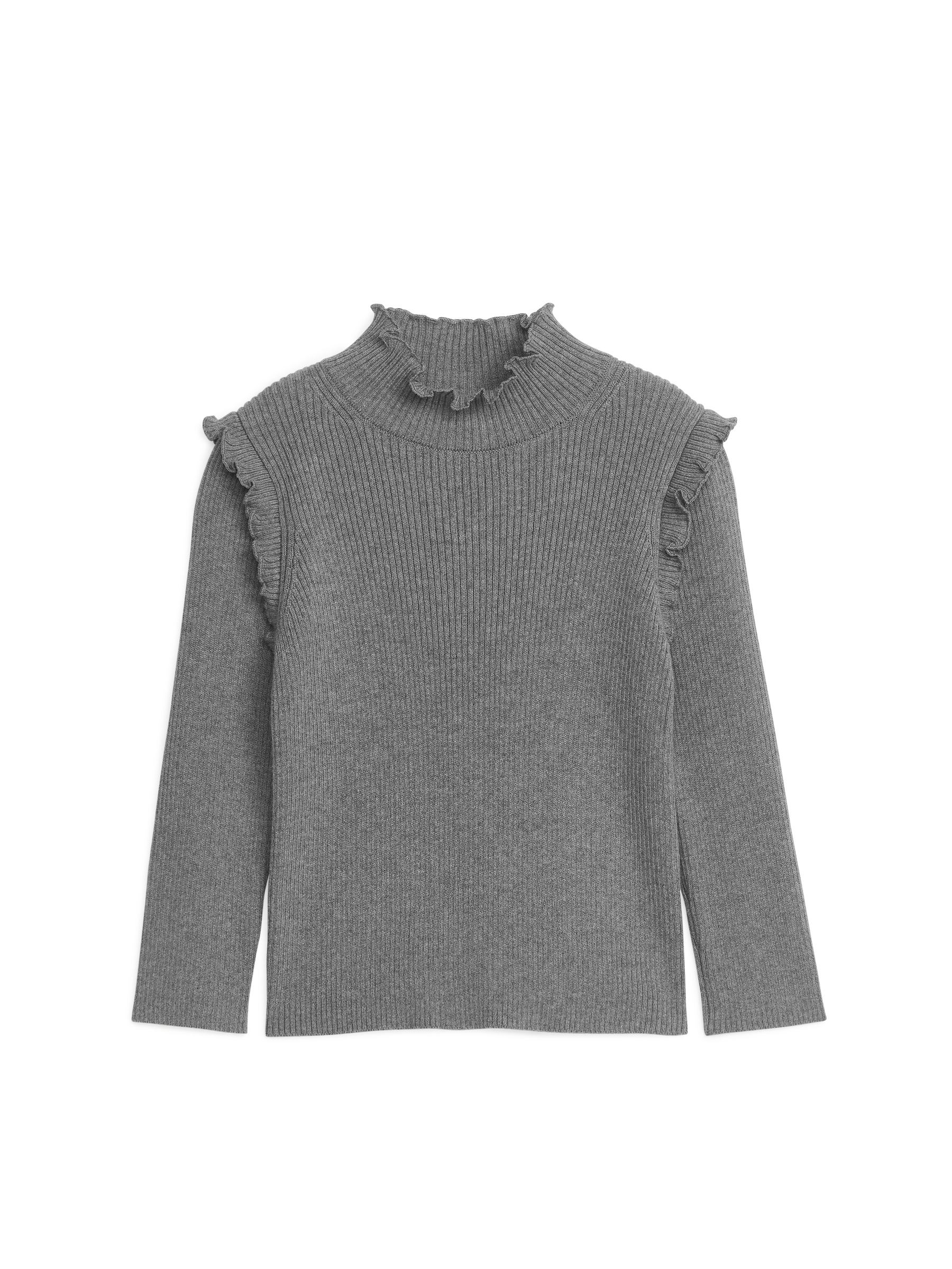 Stickad topp med volang-#969696-4769