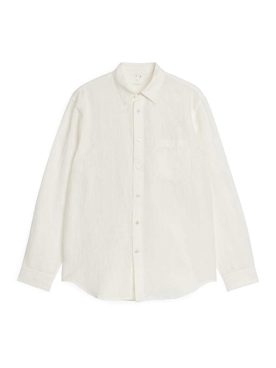 Relaxed Linen-Cotton Shirt-White-12370