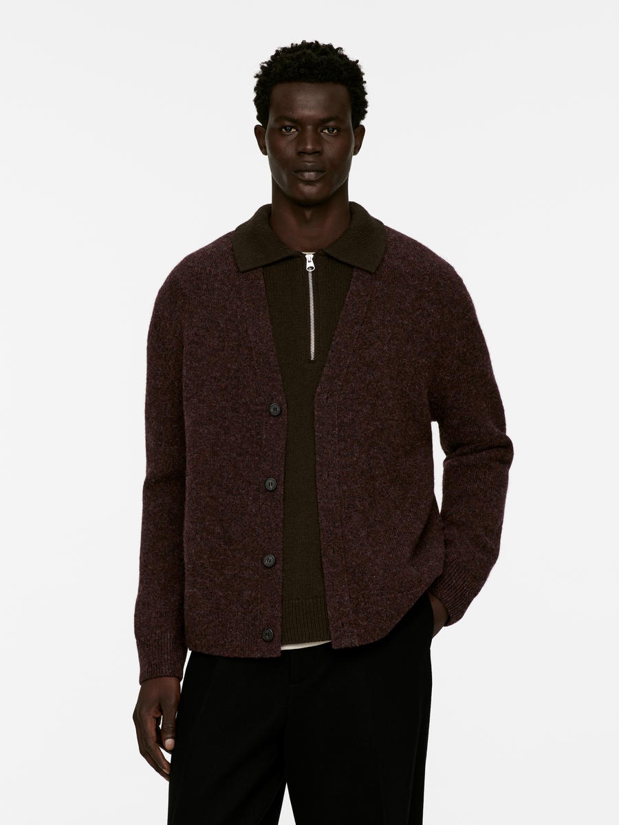 V-Neck Wool Cardigan - Burgundy - Regular fit - Men - 1248138004