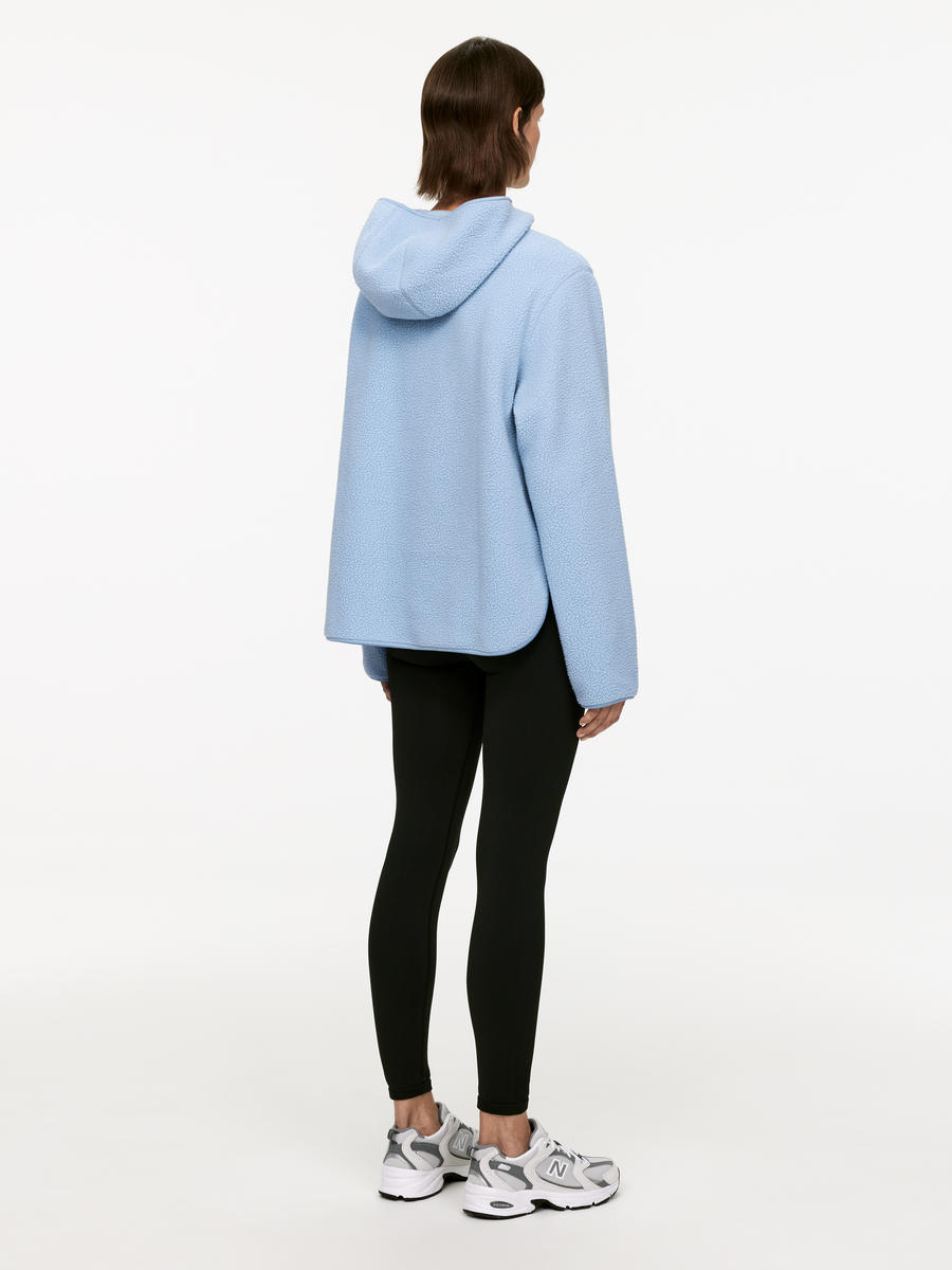 Fleece-Kapuzenpullover mit kurzem Reißverschluss-#8898BA-12467