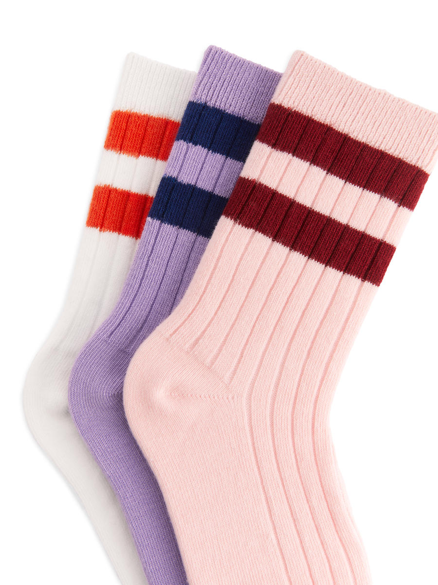 Rib Knit Socks Set of 3-#E3B2C2-12594