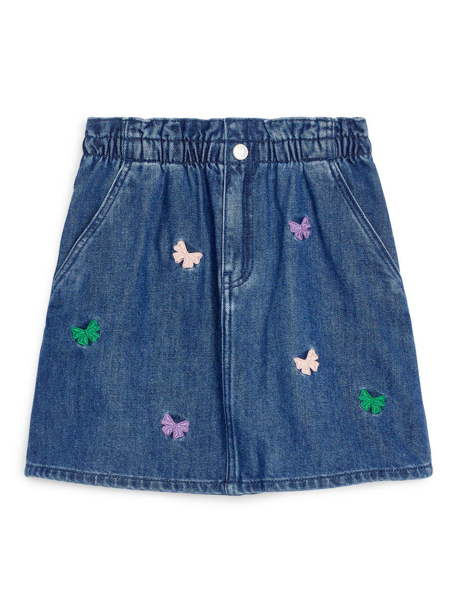 Embroidered Denim Skirt-#40427C-13061