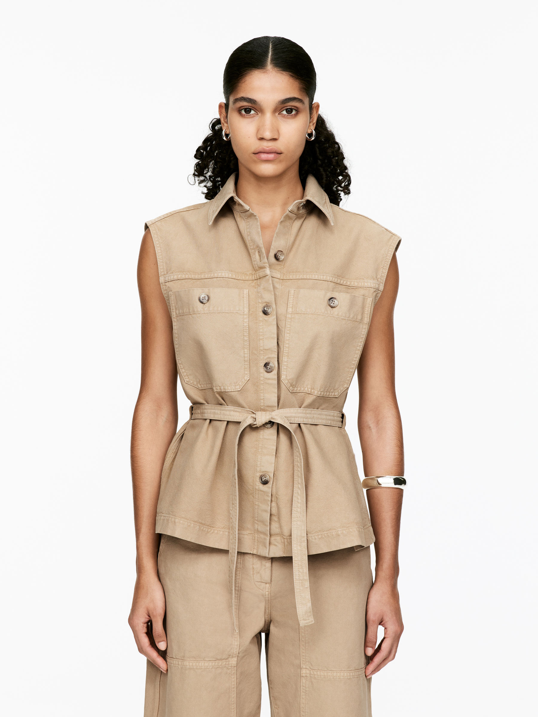 Utility Cotton Vest - Beige - Regular fit - Women - StillMedia/Lookbook - 5