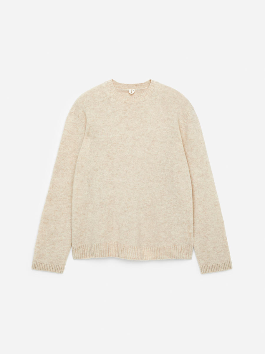 Crew-Neck Wool Jumper-#EFEFDF-13460