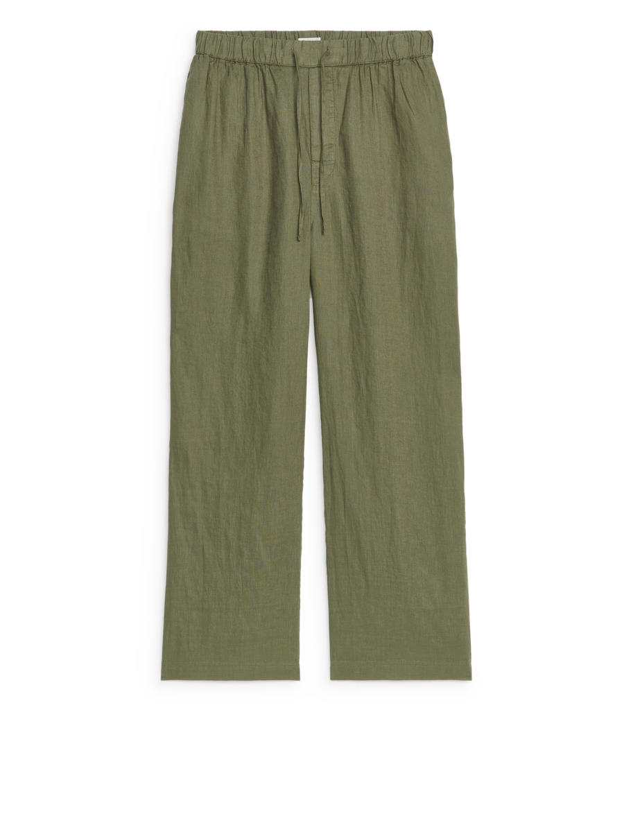 Linen Drawstring Trousers-#636152-9747