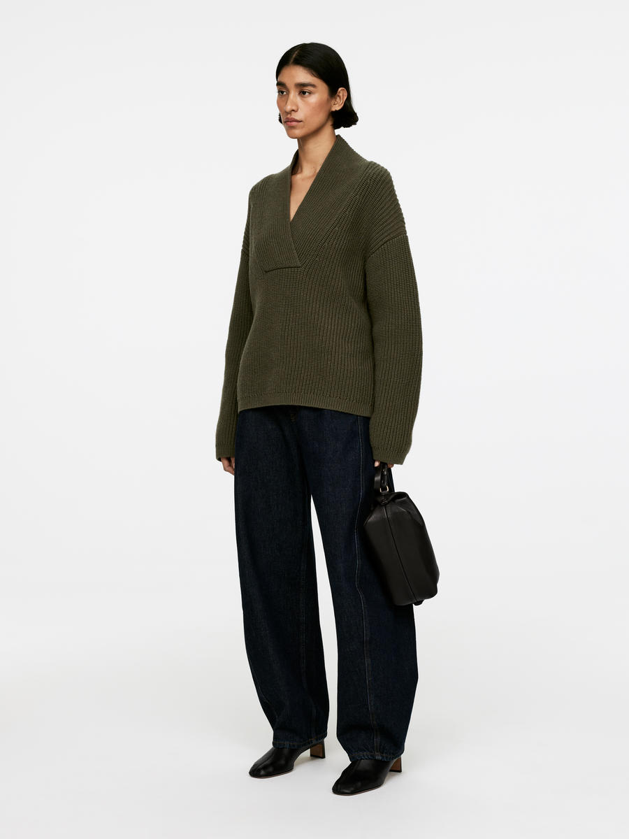 Shawl Collar Jumper - Khaki Green - Relaxed fit - Women - 1235634003