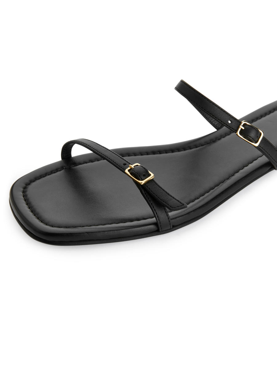 Slip-In Leather Sandals - Black - Women - 1222378001